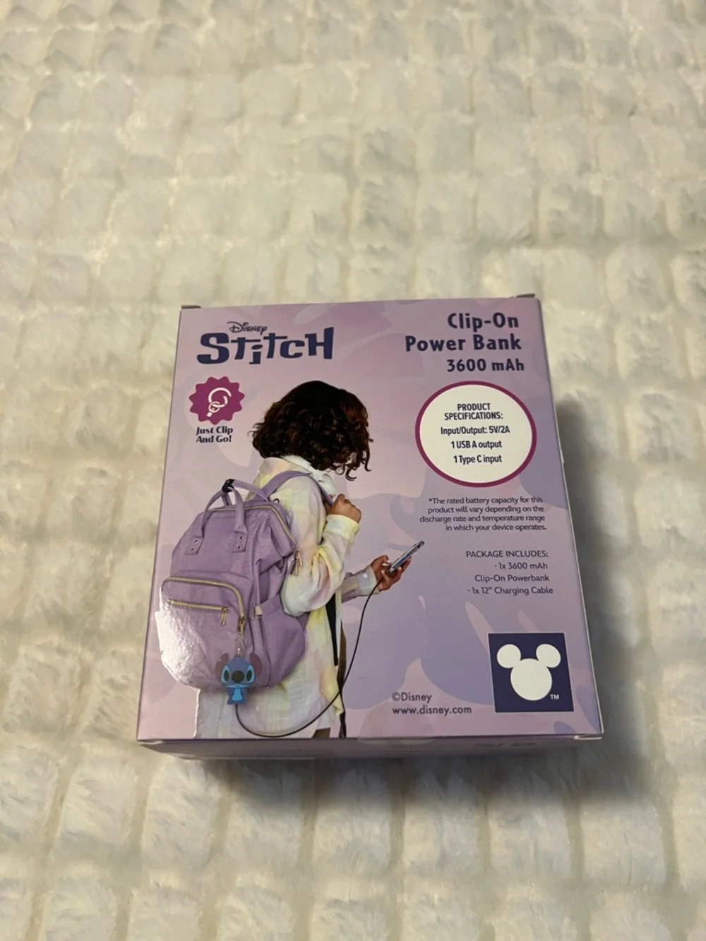 Disney Stitch Clip-On Power Bank in Blue and Purple